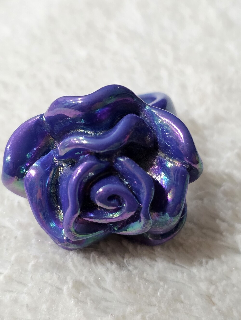 Iridescent Purple Rose Ring Statement Piece Y2K 90s Mermaid Whimsigoth Acrylic